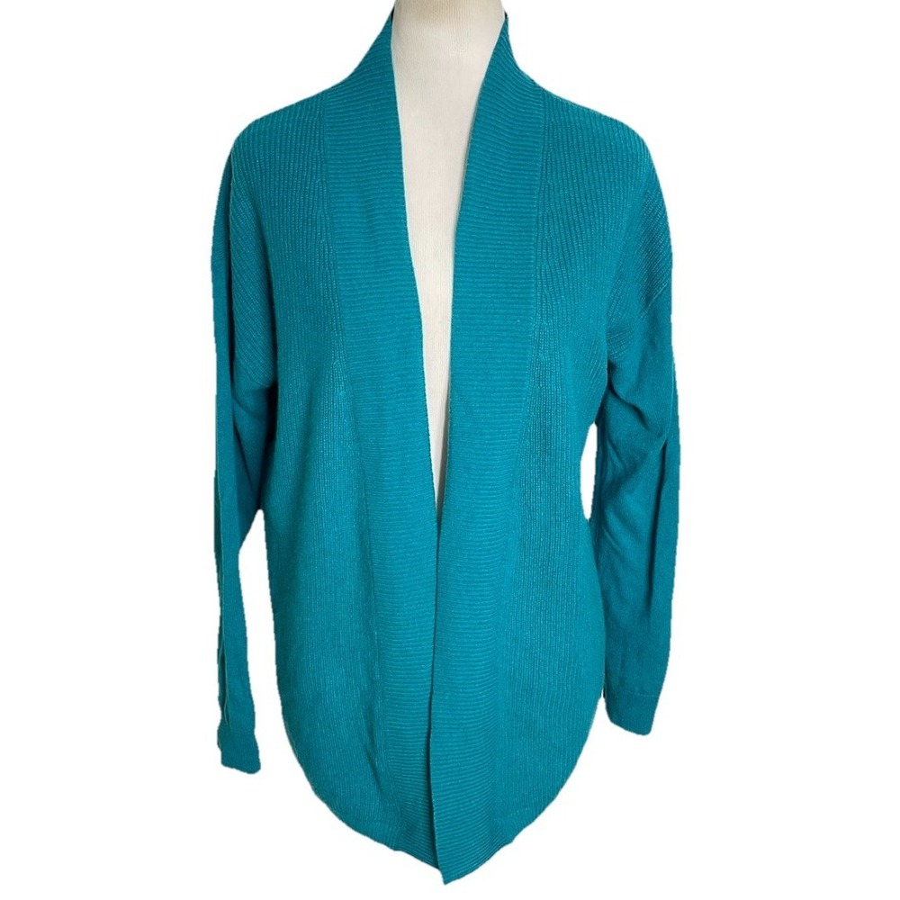 Coldwater Creek 100% Cashmere Turquoise Blue Open Cardigan Sweater Medium